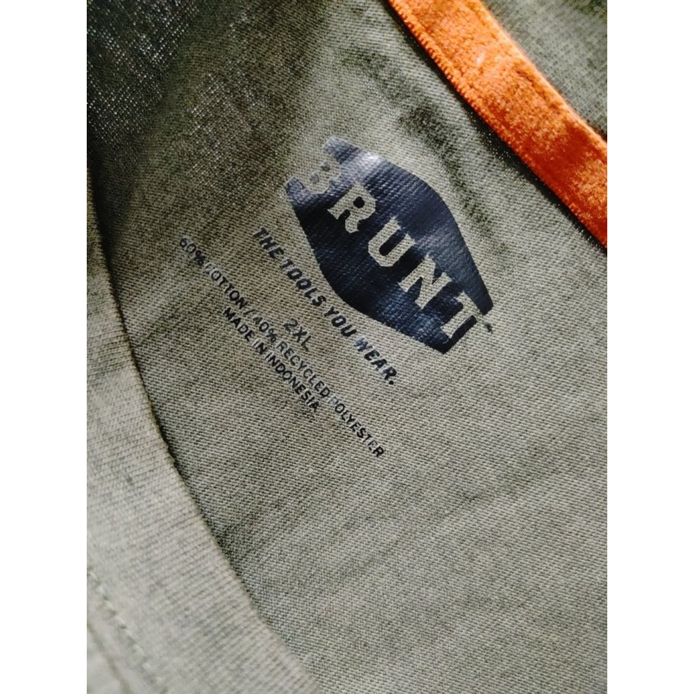 Men's BRUNT Dark Olive Green Short Sleeve Tee XXL with Orange Neck Trim & Logo - Picture 8 of 9